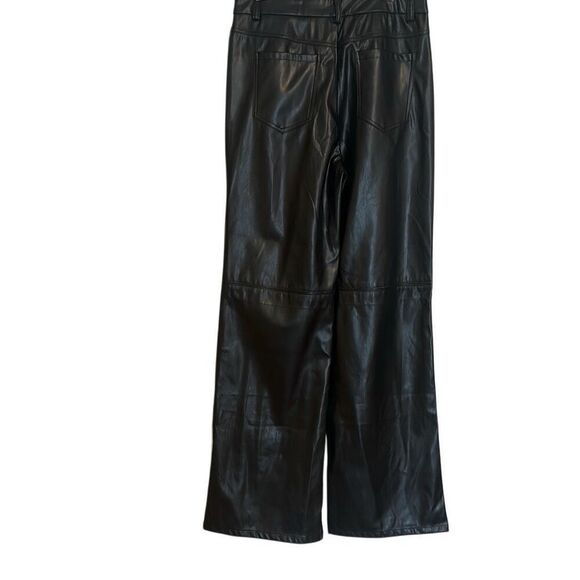 *NEW* Black Zip Fly Faux Leather Flat Front Wide Straight Leg Pants Ladies Small - Picture 3 of 11